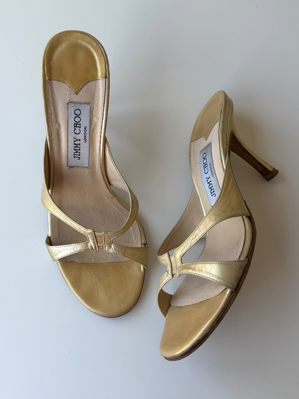 Vintage Jimmy Choo metallic gold leather mule sandals, IT 38.5, approximately US